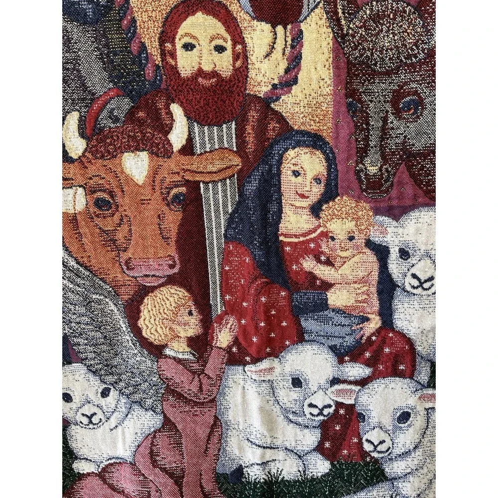 Christmas Nativity Tapestry Throw Blanket Cotton Approx 44 x 54 Beautiful